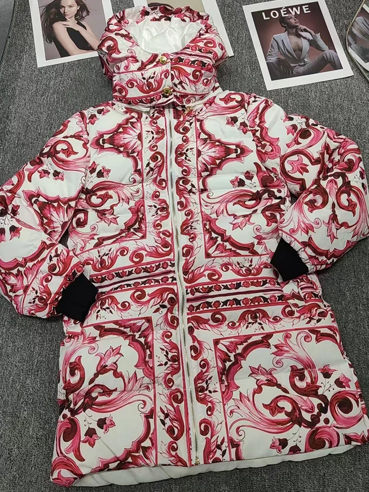 Designer's retro geometric print zipper hooded cotton-padded coat 2024 Fall Ladies new fashion all-in-one straight jacket 
Designer's retro geometric print zipper hooded cotton-padded coat 2024 Fall Ladies new fashion all-in-one straight jacket