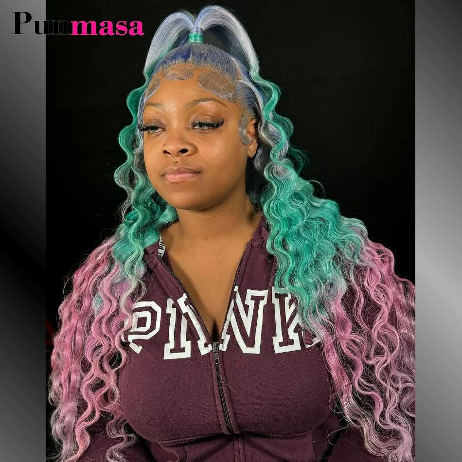 Blue Green Pink 13x6 Lace Frontal Human Hair Wig Deep Wave Curly Wigs For Women Water Wave Colored Omber 36 Inch Lace Front Wig
Blue Green Pink 13x6 Lace Frontal Human Hair Wig Deep Wave Curly Wigs For Women Water Wave Colored Omber 36 Inch Lace Front Wig