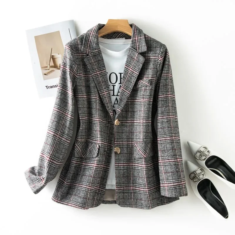 Autumn Vintage Single Breasted Office Plaid Blazer Ladies Long Sleeve Korean Loose Suit Jacket Women Blazers Female New 2023
Autumn Vintage Single Breasted Office Plaid Blazer Ladies Long Sleeve Korean Loose Suit Jacket Women Blazers Female New 2023