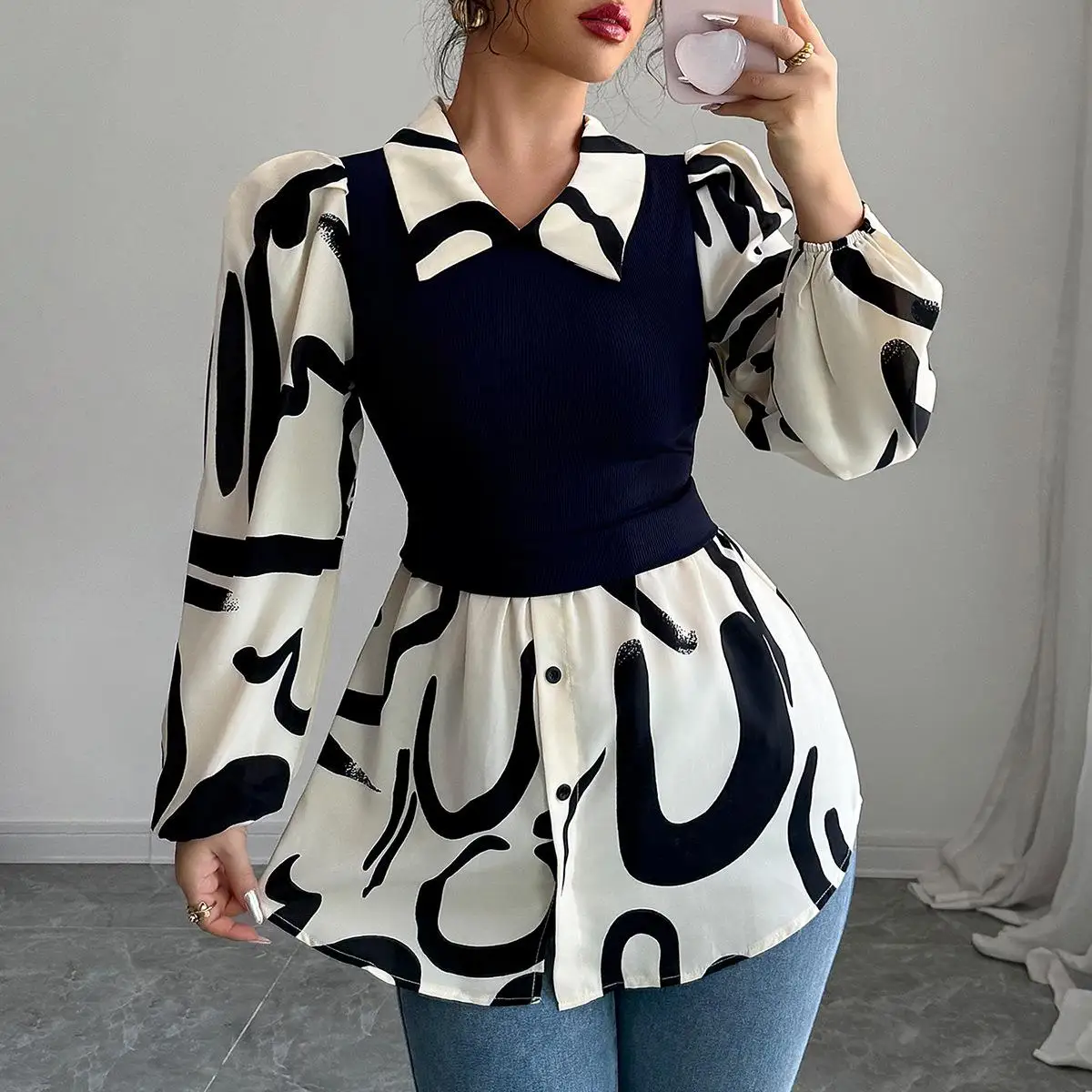 Women's Long Sleeve Printed Splicing Shirt Bubble Sleeve Floral Pattern Non-Shrinkage Top Elegant Ladylike Style for Business...
Women's Long Sleeve Printed Splicing Shirt Bubble Sleeve Floral Pattern Non-Shrinkage Top Elegant Ladylike Style for Business...