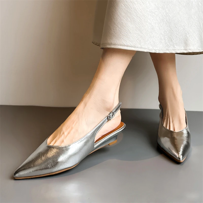 Aneikeh Women Silver Pointed Toe Slingback Flats Leather Low Heel Slingback Sandals Buckle Casual Shoes Elegant Office Footwear
Aneikeh Women Silver Pointed Toe Slingback Flats Leather Low Heel Slingback Sandals Buckle Casual Shoes Elegant Office Footwear