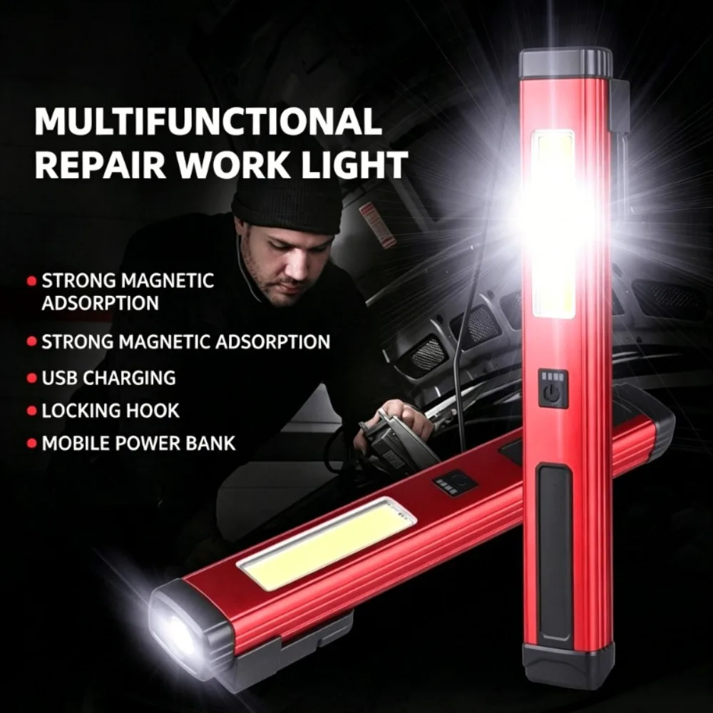 COB Work Light Handheld LED Flashlight USB Rechargeable Magnetic Torch with Hook Emergency Car Repair Light Red Warning Strobe
COB Work Light Handheld LED Flashlight USB Rechargeable Magnetic Torch with Hook Emergency Car Repair Light Red Warning Strobe