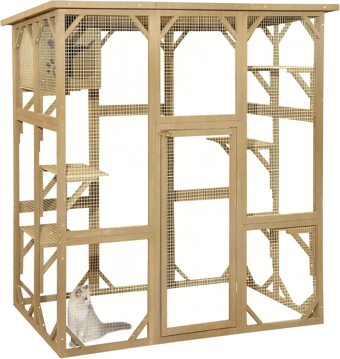 Wooden Catio Outdoor Cat Enclosure, Large Wooden Outdoor Cat House with Small House, Cat Cage with 6 Platforms and Weather
Wooden Catio Outdoor Cat Enclosure, Large Wooden Outdoor Cat House with Small House, Cat Cage with 6 Platforms and Weather