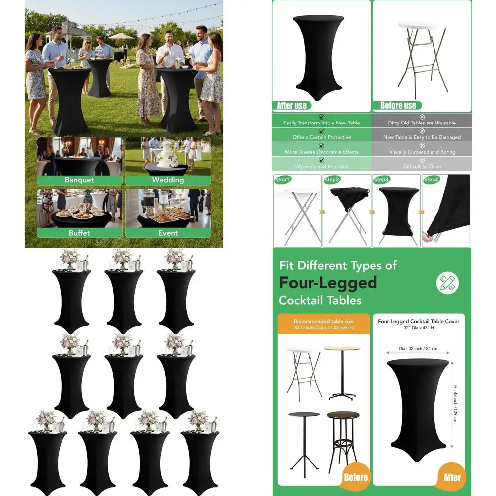 Черные круглые скатерти для коктейльных столов, 32x43 дюйма, 10 штук в упаковке, многоразовые для вечеринок, свадеб, банкетов, декораций для мероприятий
Черные круглые скатерти для коктейльных столов, 32x43 дюйма, 10 штук в упаковке, многоразовые для вечеринок, свадеб, банкетов, декораций для мероприятий