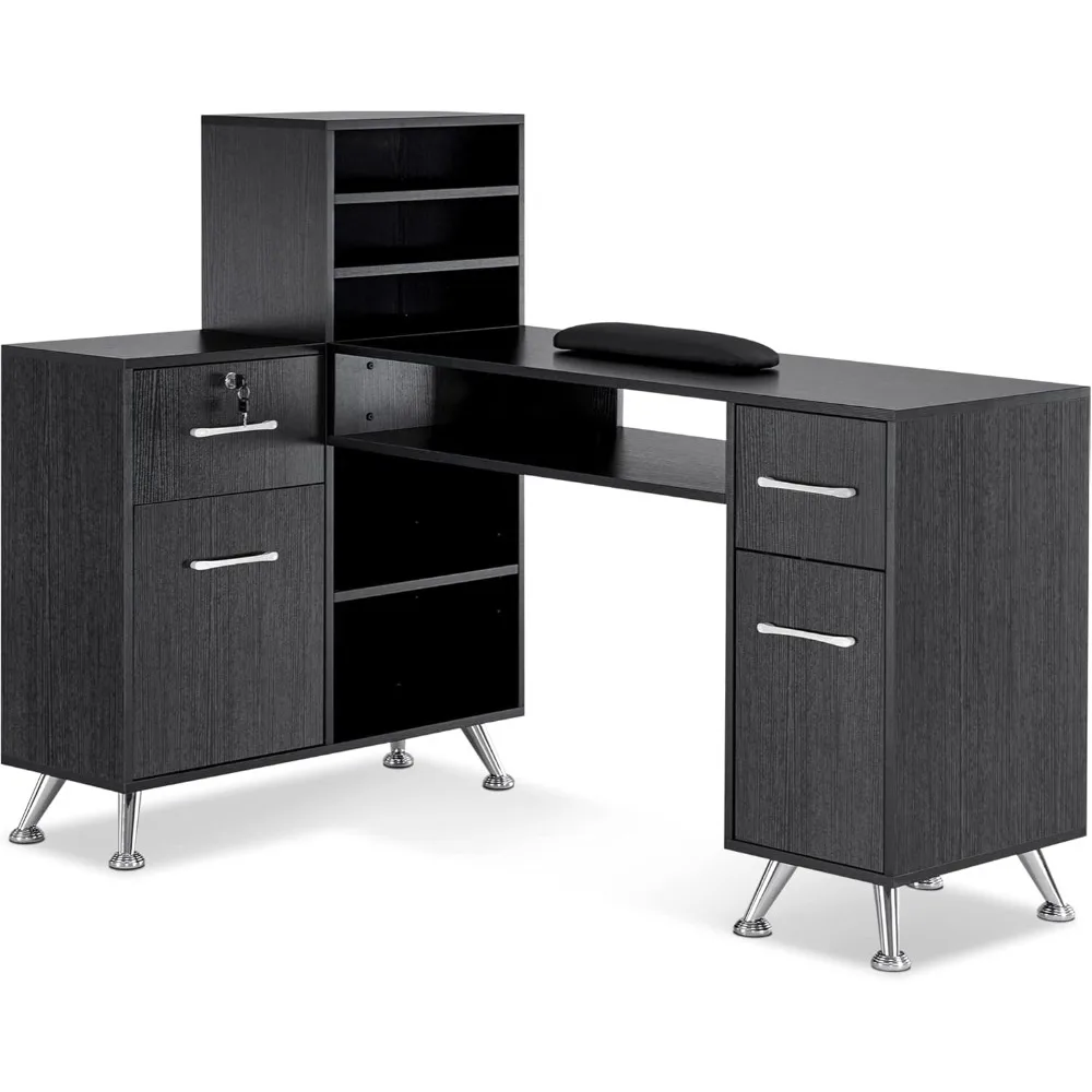 Nail Desk L-Shaped Table with Drawers and Shelves for Storage, Salon Corner Nail Desk, Makeup Dressing Station
Nail Desk L-Shaped Table with Drawers and Shelves for Storage, Salon Corner Nail Desk, Makeup Dressing Station