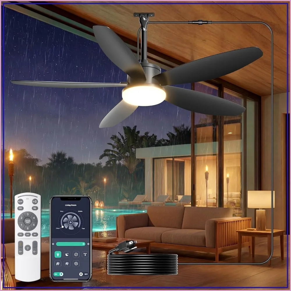 42" Outdoor Ceiling Fan with Lights, Plug in Gazebo Fan with Remote & APP Control, Quiet DC Motor, Dimmable 3CCT, Waterproof for Patios, Porch, Black
42" Outdoor Ceiling Fan with Lights, Plug in Gazebo Fan with Remote & APP Control, Quiet DC Motor, Dimmable 3CCT, Waterproof for Patios, Porch, Black