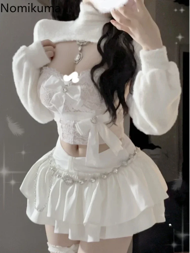 Skirt Suit 3 Piece Set Women Clothing 2025 Half High Collar Crop Pullover Bow Lace Vest Mini Skirts Suit Chic Sweet Y2k Outfits
Skirt Suit 3 Piece Set Women Clothing 2025 Half High Collar Crop Pullover Bow Lace Vest Mini Skirts Suit Chic Sweet Y2k Outfits