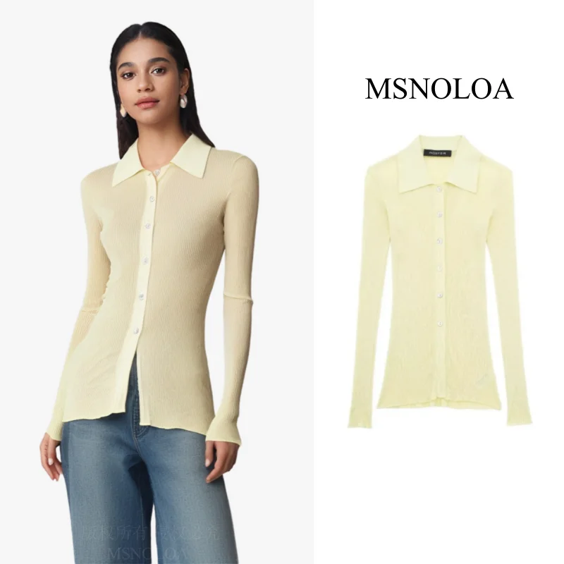 2024 Women's Summer Fashion Solid Color Lapel Long Sleeve Ribbed Knit Thin Jacket Female Chic Elegant Turn Down Collar Shirt
2024 Women's Summer Fashion Solid Color Lapel Long Sleeve Ribbed Knit Thin Jacket Female Chic Elegant Turn Down Collar Shirt