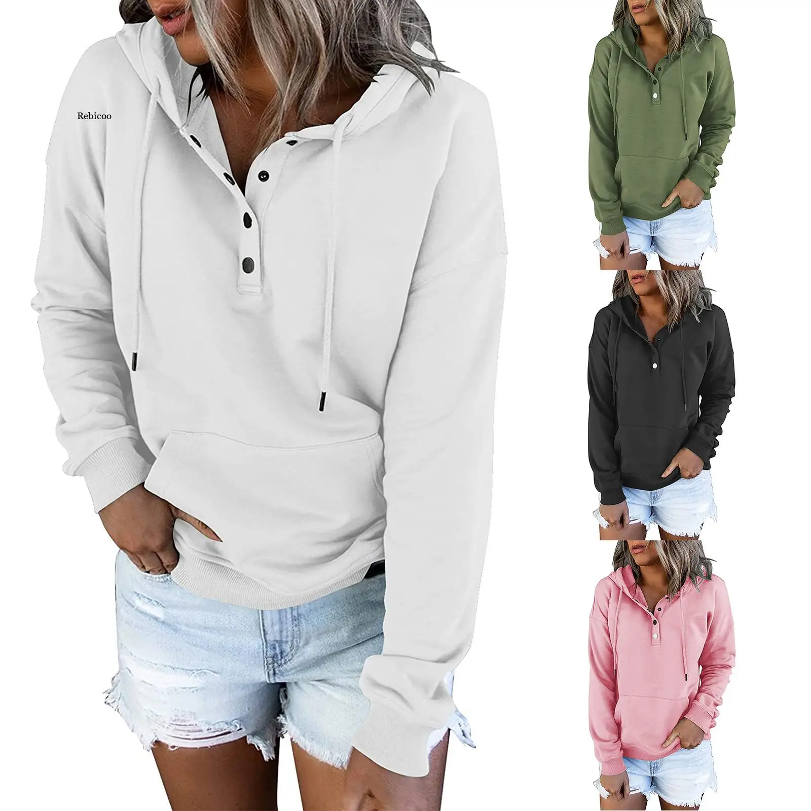 Women Solid Color Pullover Casual Long Sleeve Hoodie Drawstring Pockets Sweatshirt Button Lapel 2021 Y2K Fashion Coat Streetwear
Women Solid Color Pullover Casual Long Sleeve Hoodie Drawstring Pockets Sweatshirt Button Lapel 2021 Y2K Fashion Coat Streetwear