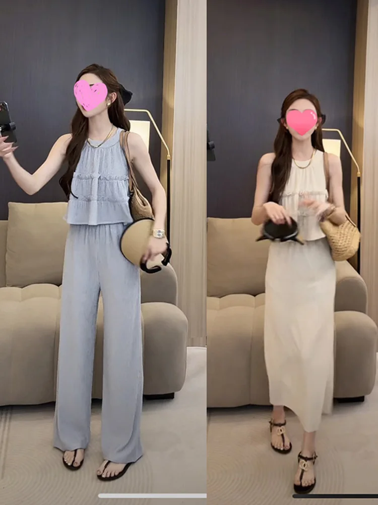 Fashionable Ruffle Sleeveless Vest Set High Waist Women's Summer New Style Spicy Girl Pants Half Skirt Two Piece Set
Fashionable Ruffle Sleeveless Vest Set High Waist Women's Summer New Style Spicy Girl Pants Half Skirt Two Piece Set