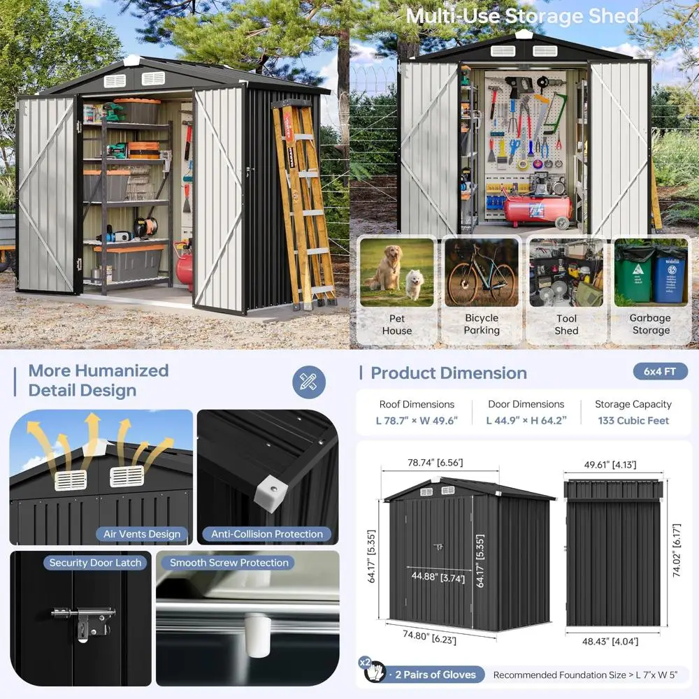 Сарай для хранения на открытом воздухе, металлический садовый сарай 6x4 с наклонной крышей и запираемой дверью для патио и заднего двора (черный)
Сарай для хранения на открытом воздухе, металлический садовый сарай 6x4 с наклонной крышей и запираемой дверью для патио и заднего двора (черный)