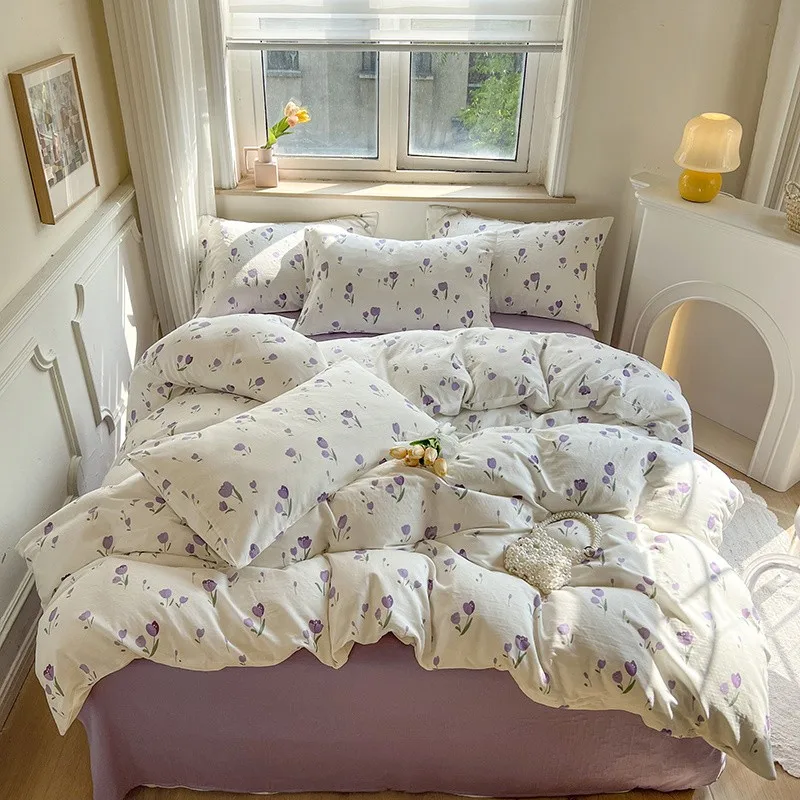 Chic Purple Floral Girls Bedding 100%Washed Cotton Linen Like Textured Breathable Soft Comfy Duvet Cover Bed Sheet Pillowcases
Chic Purple Floral Girls Bedding 100%Washed Cotton Linen Like Textured Breathable Soft Comfy Duvet Cover Bed Sheet Pillowcases