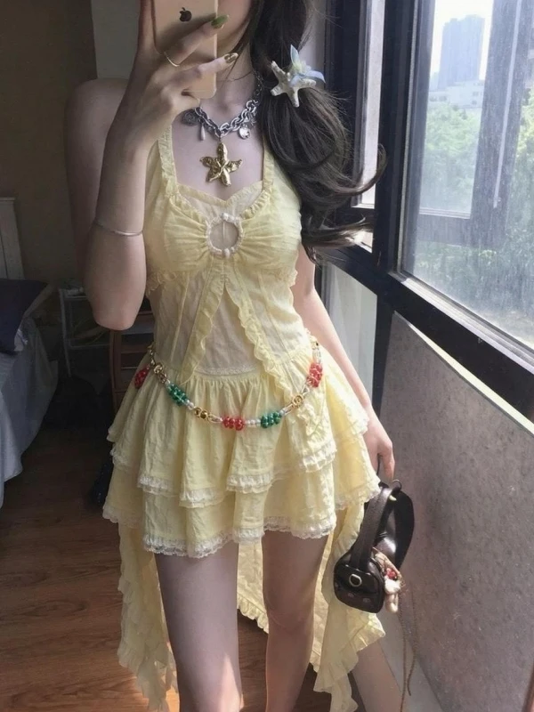 Summer Yellow Dopaamine Neck Hanging Top Skirt Set Cake Tailed Half Skirt Travel Fashion Women's Set High Waist Midi Skirt
Summer Yellow Dopaamine Neck Hanging Top Skirt Set Cake Tailed Half Skirt Travel Fashion Women's Set High Waist Midi Skirt
