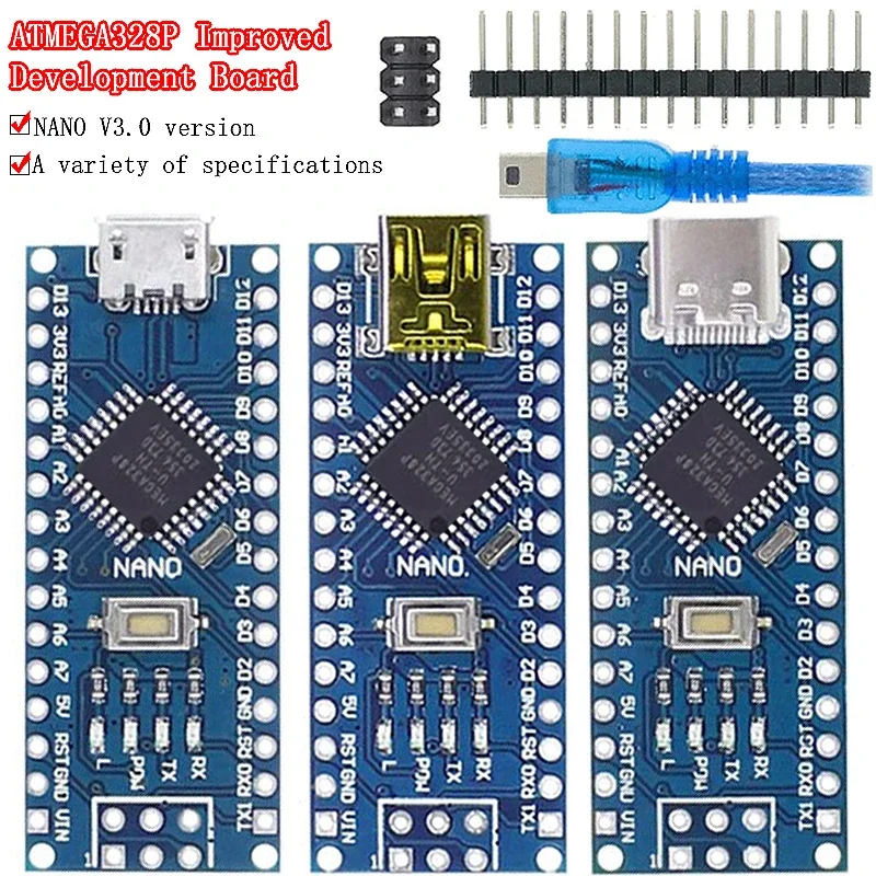 Mini / Type-C / Micro USB Nano 3.0 With the bootloader compatible Nano controller for arduino CH340 USB driver 16Mhz ATMEGA328P
Mini / Type-C / Micro USB Nano 3.0 With the bootloader compatible Nano controller for arduino CH340 USB driver 16Mhz ATMEGA328P