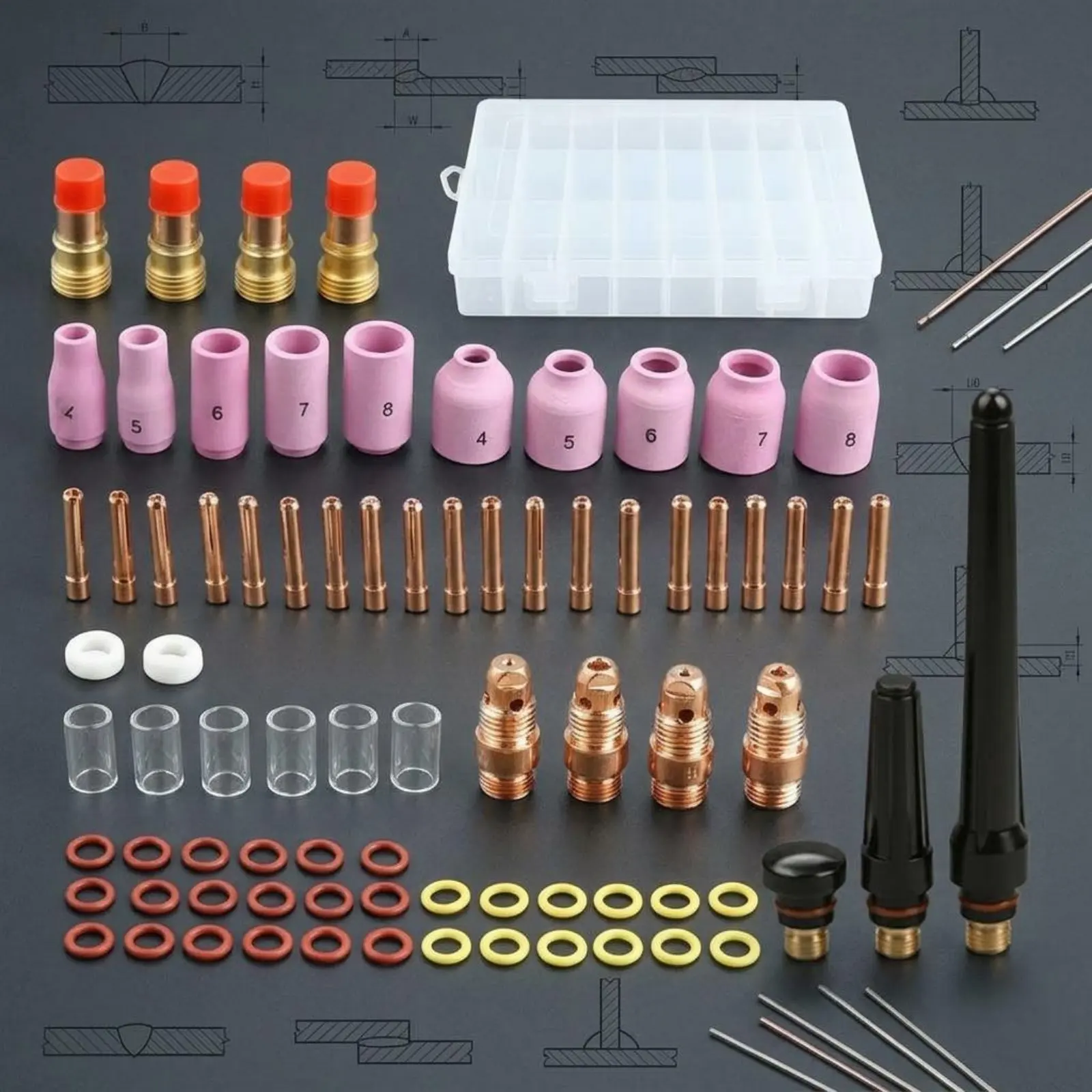 79 Pieces TIG Torch Consumables Kit WP17 WP18 WP26 Gas Lens Kit Torch Cup Set Alumina Nozzles WP-26 Consumables Set for Workshop
79 Pieces TIG Torch Consumables Kit WP17 WP18 WP26 Gas Lens Kit Torch Cup Set Alumina Nozzles WP-26 Consumables Set for Workshop