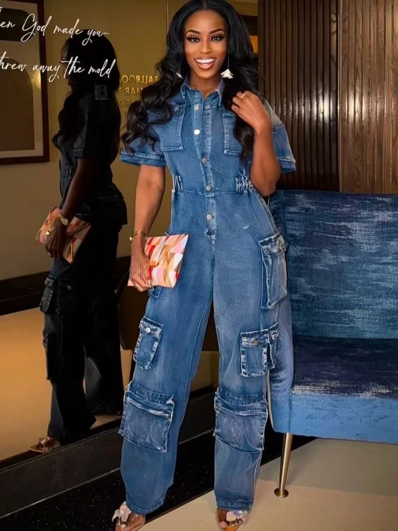 Streetwear Denim Cargo Jumpsuits Spring Clothing Women Short Sleeve Pockets Straight Jeans Rompers Playsuits One Pieces Overalls
Streetwear Denim Cargo Jumpsuits Spring Clothing Women Short Sleeve Pockets Straight Jeans Rompers Playsuits One Pieces Overalls