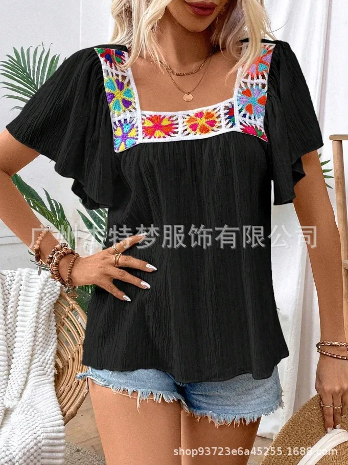 2025 Women's Fashion Boho Blouses Tops Summer New Square Collar Hollow Out Shirts Flower Lace Short-Sleeve Streeteear Loose Tops
2025 Women's Fashion Boho Blouses Tops Summer New Square Collar Hollow Out Shirts Flower Lace Short-Sleeve Streeteear Loose Tops