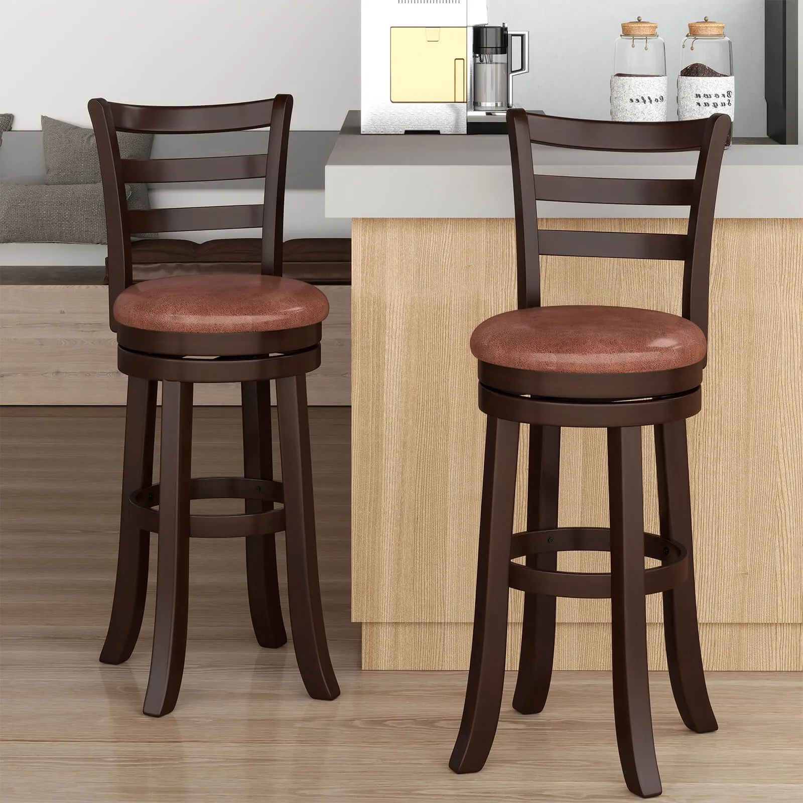 30” Bar Height Swivel Barstools Set of 4 w/Back, Faux Leather Seat for Pub
30” Bar Height Swivel Barstools Set of 4 w/Back, Faux Leather Seat for Pub