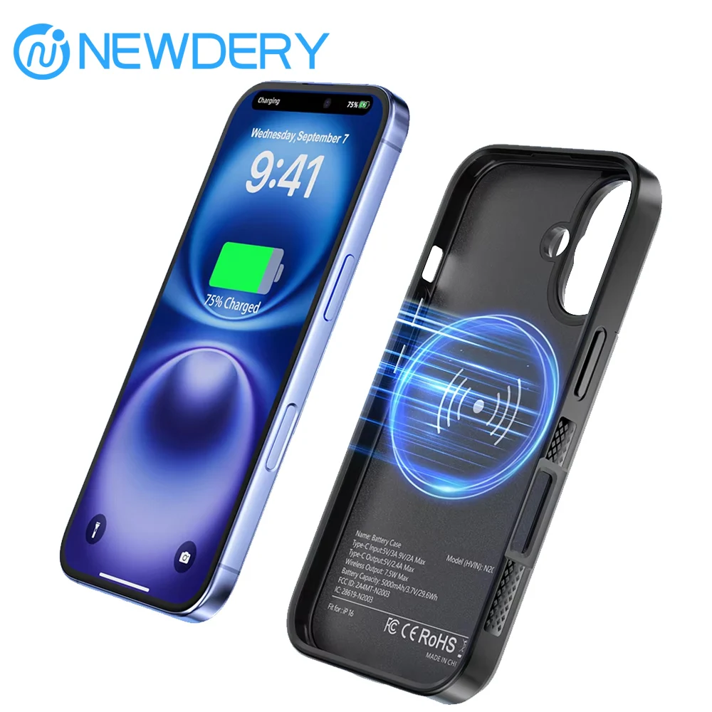 Wireless Battery Charger Case for iPhone 16 Pro/16 Power Case 5000mAh External Battery Charging Case Power Bank Cover
Wireless Battery Charger Case for iPhone 16 Pro/16 Power Case 5000mAh External Battery Charging Case Power Bank Cover