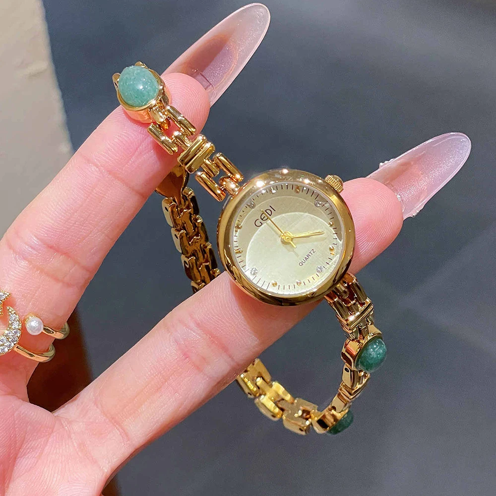 Gedi Wristwatches Gold Vintage Fashion Natural Jade Stone Bracelet Watches Women Accessories, Ladies Small Waterproof Watch Gift
Gedi Wristwatches Gold Vintage Fashion Natural Jade Stone Bracelet Watches Women Accessories, Ladies Small Waterproof Watch Gift