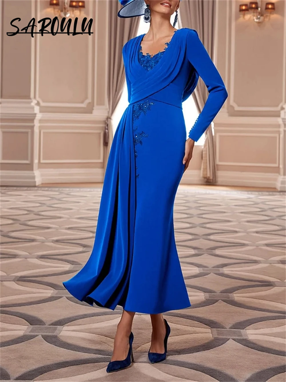 Royal Blue Lace Appliques Mother Of The Bride Dress Long Sleeve Tea Length Mermaid Elegant Wedding Guest Dresses Party Gown
Royal Blue Lace Appliques Mother Of The Bride Dress Long Sleeve Tea Length Mermaid Elegant Wedding Guest Dresses Party Gown