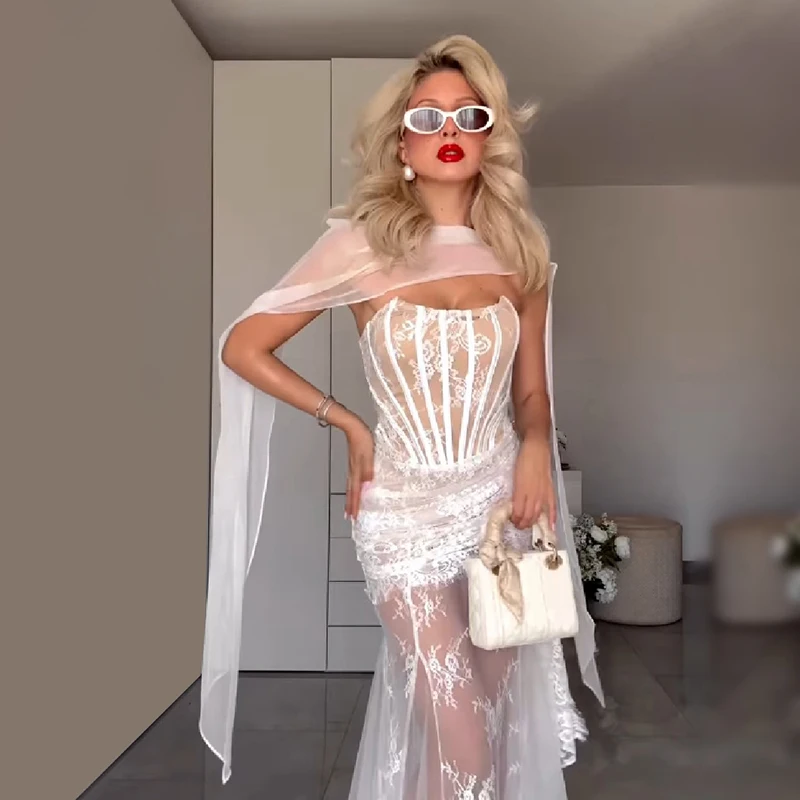Sexy Lace Women's Maxi Dress Strapless Corset Sheer White Fit Slim Wedding Dresses 2026 Summer Prom Evening Fashion Lady Gown
Sexy Lace Women's Maxi Dress Strapless Corset Sheer White Fit Slim Wedding Dresses 2026 Summer Prom Evening Fashion Lady Gown