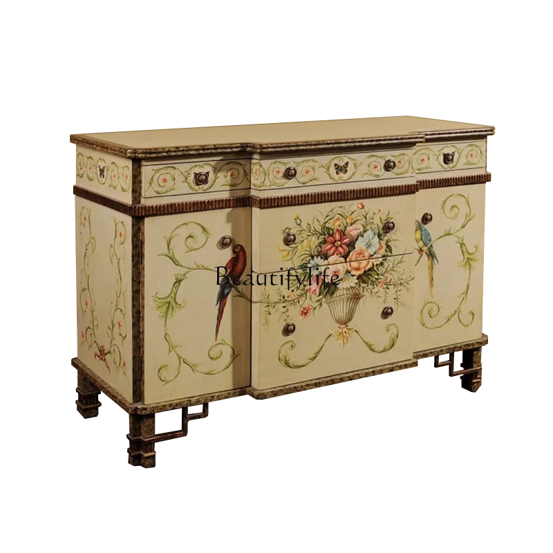 Retro heavy color hand-painted light yellow flowers and birds old living room large entrance cabinet
Retro heavy color hand-painted light yellow flowers and birds old living room large entrance cabinet