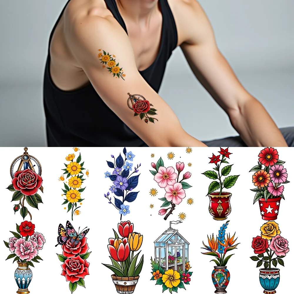 28pcs Temporary Tattoo New School Traditional Cherry Blossoms Lantern With Flowers Sunflowers For Men Shoulders Adults
28pcs Temporary Tattoo New School Traditional Cherry Blossoms Lantern With Flowers Sunflowers For Men Shoulders Adults