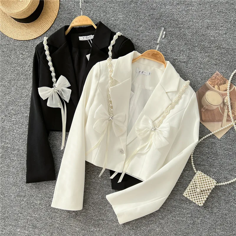 Black White 2025 New Spring Elegant Women Short Blazer Celebrity Lady Fashion Design Beads Bow Jacket Long Sleeve Small Suits
Black White 2025 New Spring Elegant Women Short Blazer Celebrity Lady Fashion Design Beads Bow Jacket Long Sleeve Small Suits