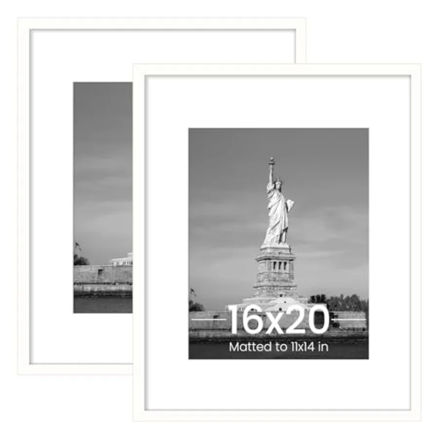 16x20 Picture Frame, Display Poster 11x14 with Mat or 16 x 20 Without Mat, Wall Gallery Photo Frames, White, 2 Pack
16x20 Picture Frame, Display Poster 11x14 with Mat or 16 x 20 Without Mat, Wall Gallery Photo Frames, White, 2 Pack