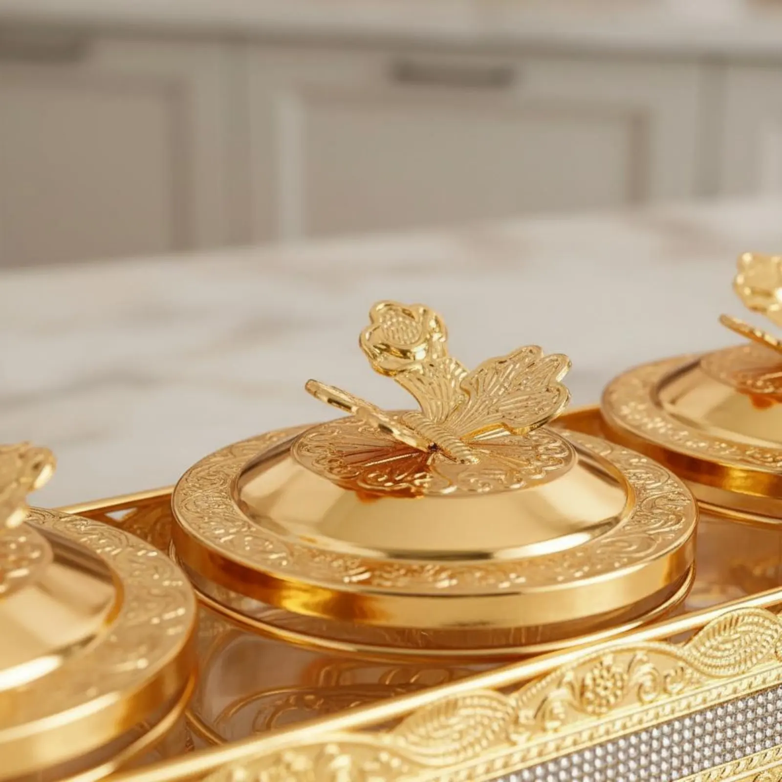 4 Pieces Gold Storage Jar Set Easy to Clean Lidded Seasoning Jar Set Sugar Dispenser Dust Resistant Seasoning Container Space
4 Pieces Gold Storage Jar Set Easy to Clean Lidded Seasoning Jar Set Sugar Dispenser Dust Resistant Seasoning Container Space