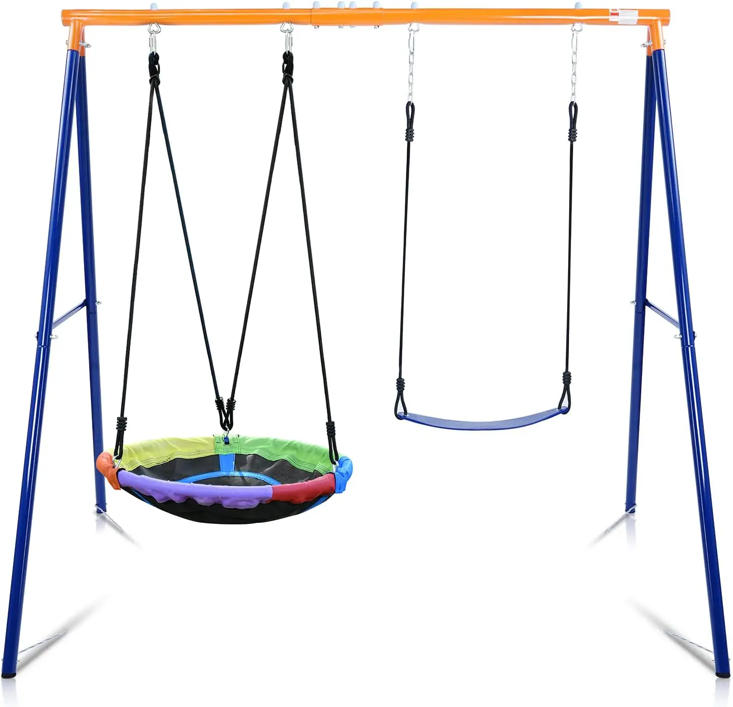 Swing Set for Backyard, 440lbs Swing Set with Heavy-Duty A-Frame Metal Stand, 1 Saucer Swing Seat & 1 Belt Swings Seat
Swing Set for Backyard, 440lbs Swing Set with Heavy-Duty A-Frame Metal Stand, 1 Saucer Swing Seat & 1 Belt Swings Seat