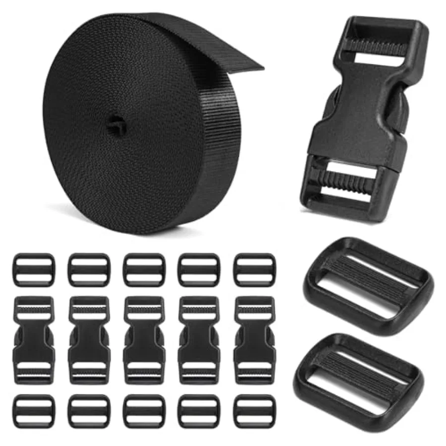 Buckles and Straps Set 1": 6 Yards of Thick Nylon Webbing, 6-Pack Heavy Duty Adjustable Quick Side Release Plastic Buckles, 12
Buckles and Straps Set 1": 6 Yards of Thick Nylon Webbing, 6-Pack Heavy Duty Adjustable Quick Side Release Plastic Buckles, 12
