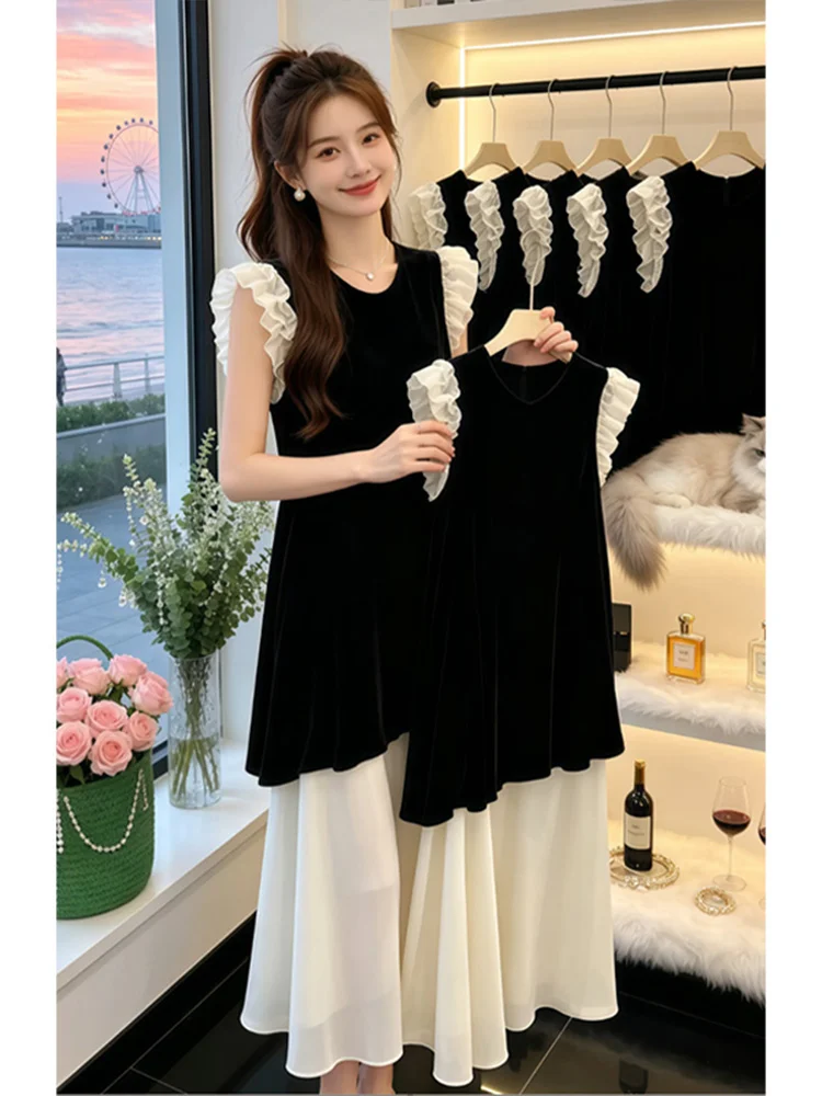 Korean Style Gentle Lady's Two-Piece Set Summer New Wood Grain Small Flying Sleeve Half Skirt Set Women's Fashion
Korean Style Gentle Lady's Two-Piece Set Summer New Wood Grain Small Flying Sleeve Half Skirt Set Women's Fashion