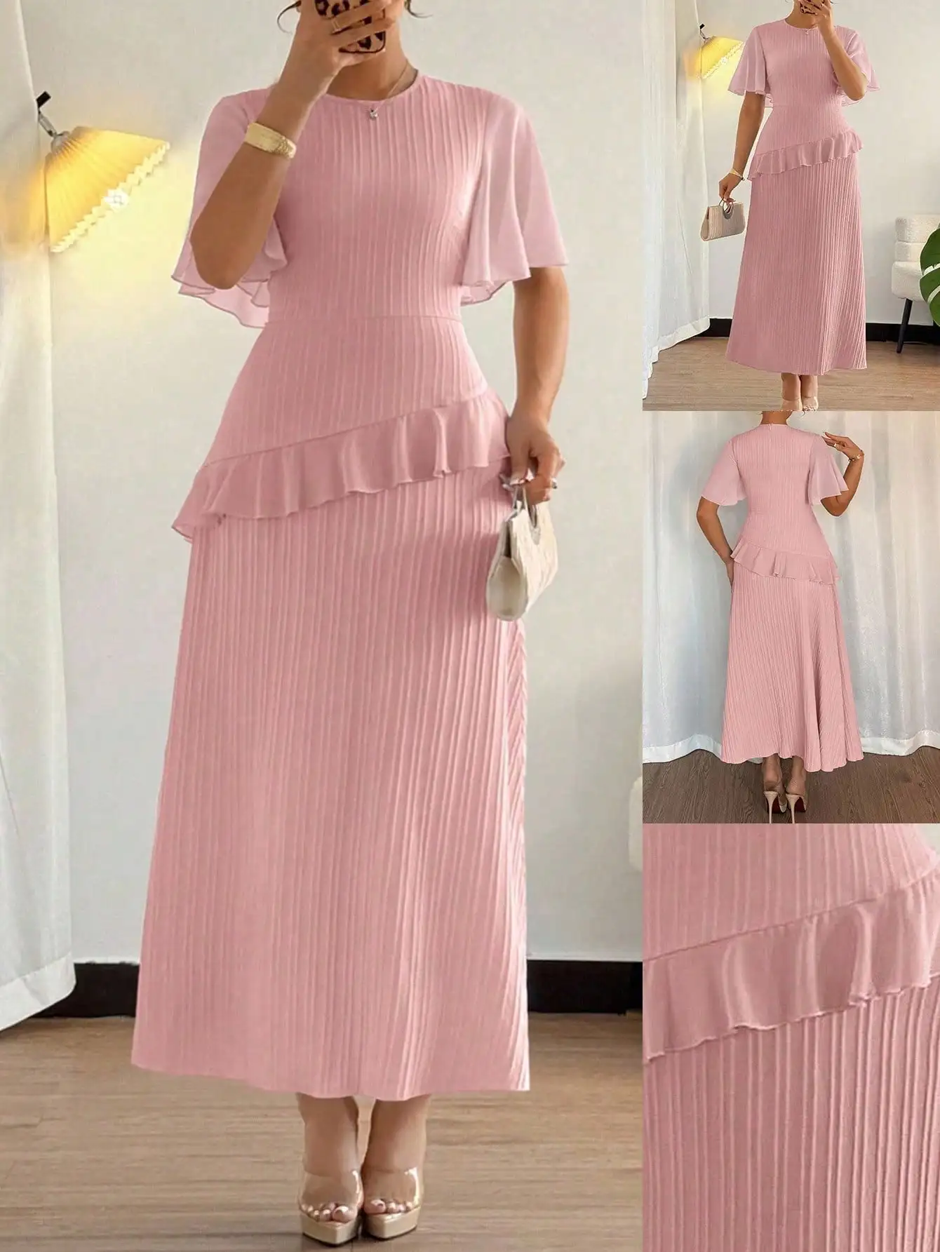 Розовое плиссированное платье миди с многоярусной оборкой на талии и рукавами-крылышками
Розовое плиссированное платье миди с многоярусной оборкой на талии и рукавами-крылышками