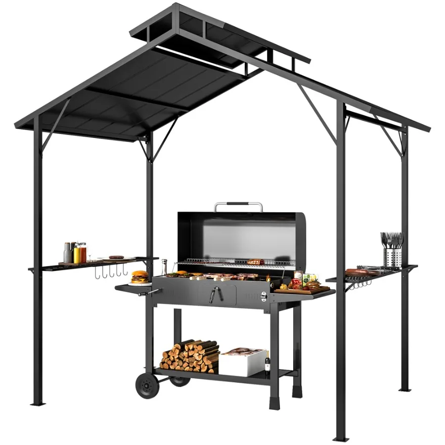 8 x 5ft Hardtop Grill Gazebo with Double Metal Roof 2 Side Shelves and 10 Hooks for Patio Backyard Lawn Deck
8 x 5ft Hardtop Grill Gazebo with Double Metal Roof 2 Side Shelves and 10 Hooks for Patio Backyard Lawn Deck