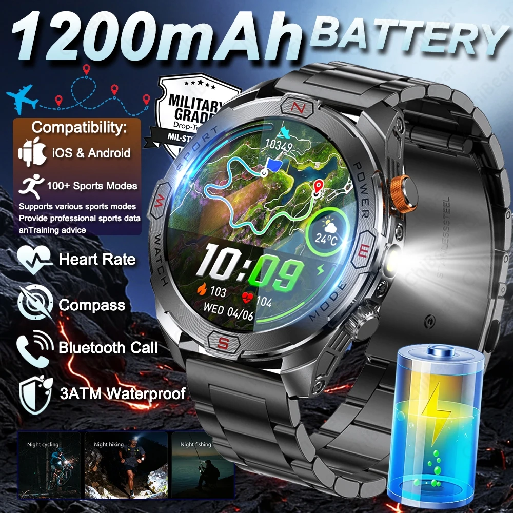 2026New Military Outdoor SmartWatch 1200mAh Big Battery Flashlight Compass Waterproof Heart Rate Call Alerts Smart Watch Men
2026New Military Outdoor SmartWatch 1200mAh Big Battery Flashlight Compass Waterproof Heart Rate Call Alerts Smart Watch Men