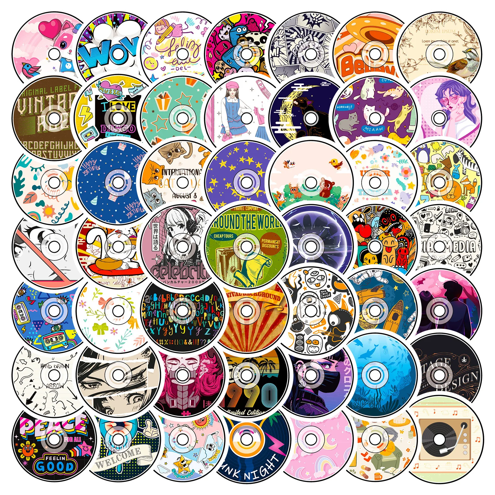 10/30/50PCS Optical Disk Cartoon Stickers Music Originality Sticker DIY Diary Scrapbook Laptop Phone Guitar Car Bike Graffiti
10/30/50PCS Optical Disk Cartoon Stickers Music Originality Sticker DIY Diary Scrapbook Laptop Phone Guitar Car Bike Graffiti