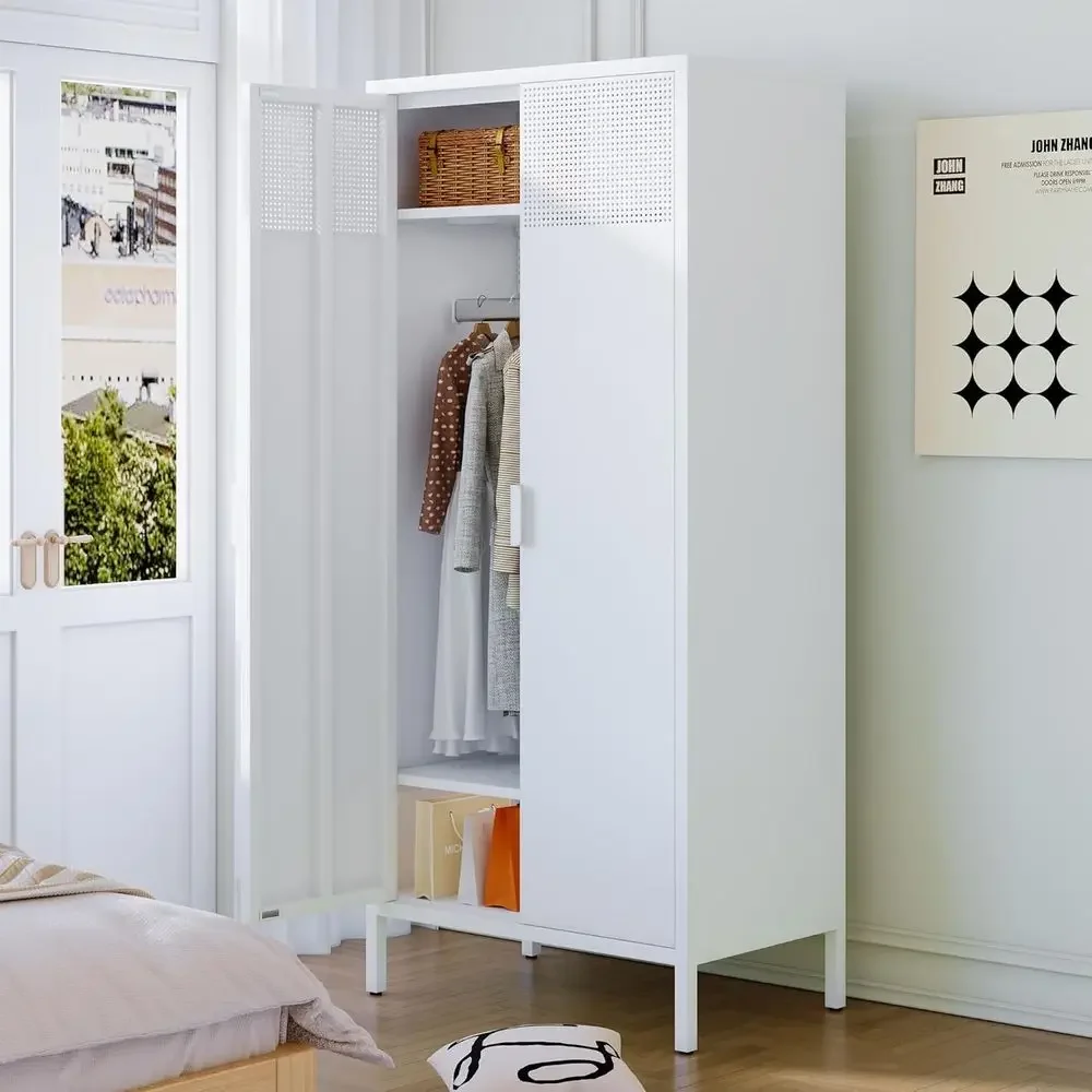 Metal Wardrobe Cabinet with Hanging Rod, 71 inches Tall Bedroom Armoire Wardrobe Closet or Home, Oice, Garage, Laundry Room Whit
Metal Wardrobe Cabinet with Hanging Rod, 71 inches Tall Bedroom Armoire Wardrobe Closet or Home, Oice, Garage, Laundry Room Whit