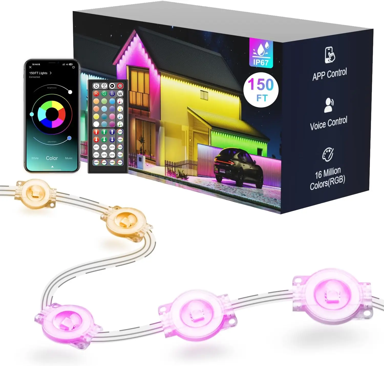 Умные уличные фонари RGB длиной 150 футов с управлением через приложение, водонепроницаемость IP67, для украшения дома на Рождество, Хэллоуин
Умные уличные фонари RGB длиной 150 футов с управлением через приложение, водонепроницаемость IP67, для украшения дома на Рождество, Хэллоуин