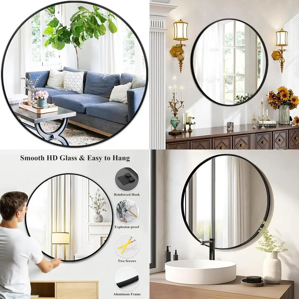 Large 36 Inch Round Wall Mirror - Black Framed Mirror for Bathroom, Living Room, Bedroom, Hallway, Matte Finish
Large 36 Inch Round Wall Mirror - Black Framed Mirror for Bathroom, Living Room, Bedroom, Hallway, Matte Finish