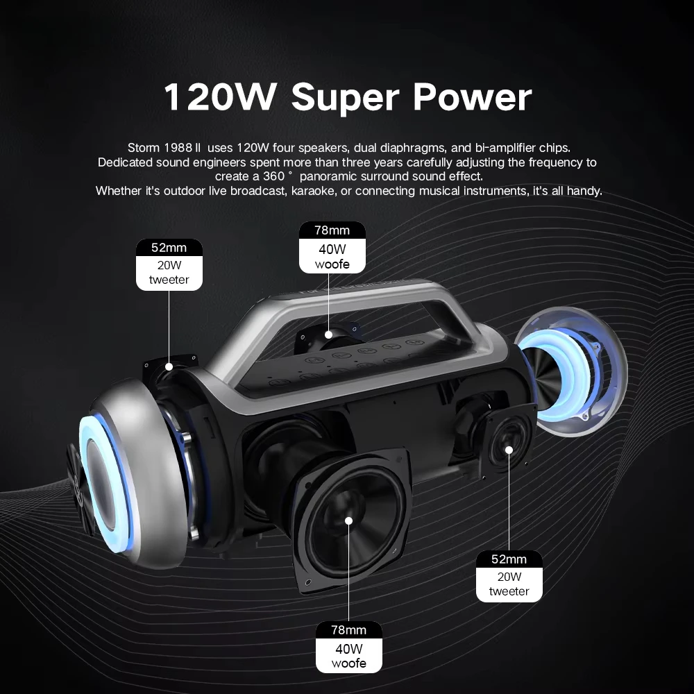 Storm 1988 II Loudspeaker 120w Big Sound Soundbar Boombox Party Karaoke Wireless Party High Quality Home Blue Tooth Speaker
Storm 1988 II Loudspeaker 120w Big Sound Soundbar Boombox Party Karaoke Wireless Party High Quality Home Blue Tooth Speaker