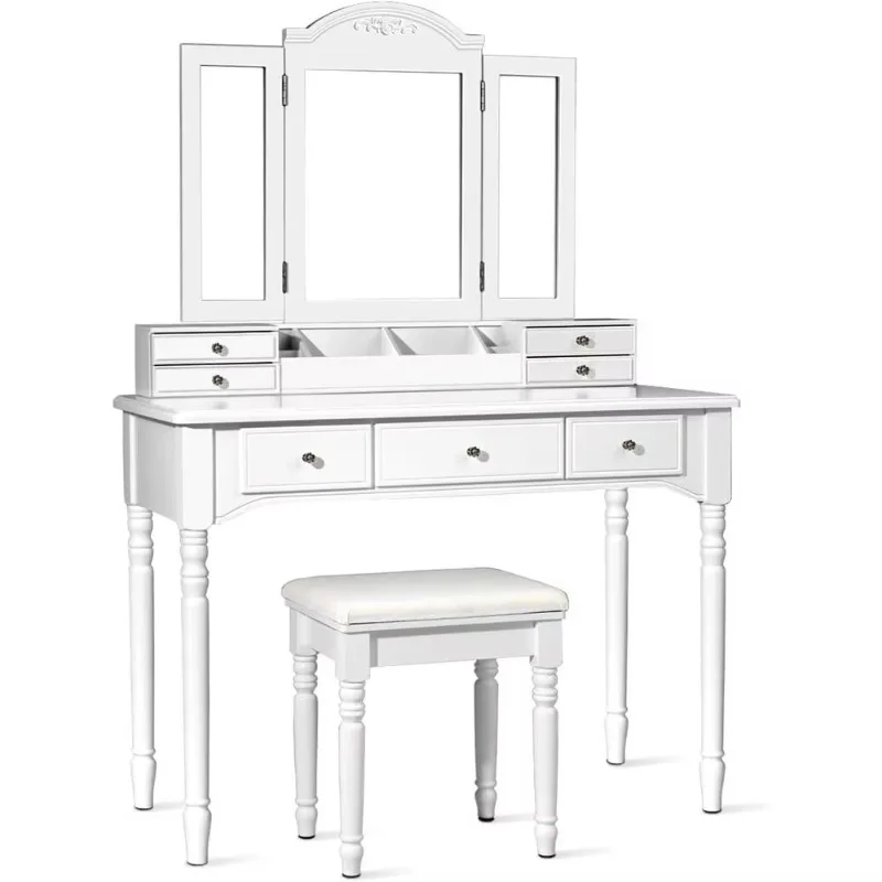 【Hot Item】Large 41.5 Makeup Vanity Desk With Tri-fold Mirror, 8 Hooks, 7 Drawers, 4 Storage, White
【Hot Item】Large 41.5 Makeup Vanity Desk With Tri-fold Mirror, 8 Hooks, 7 Drawers, 4 Storage, White