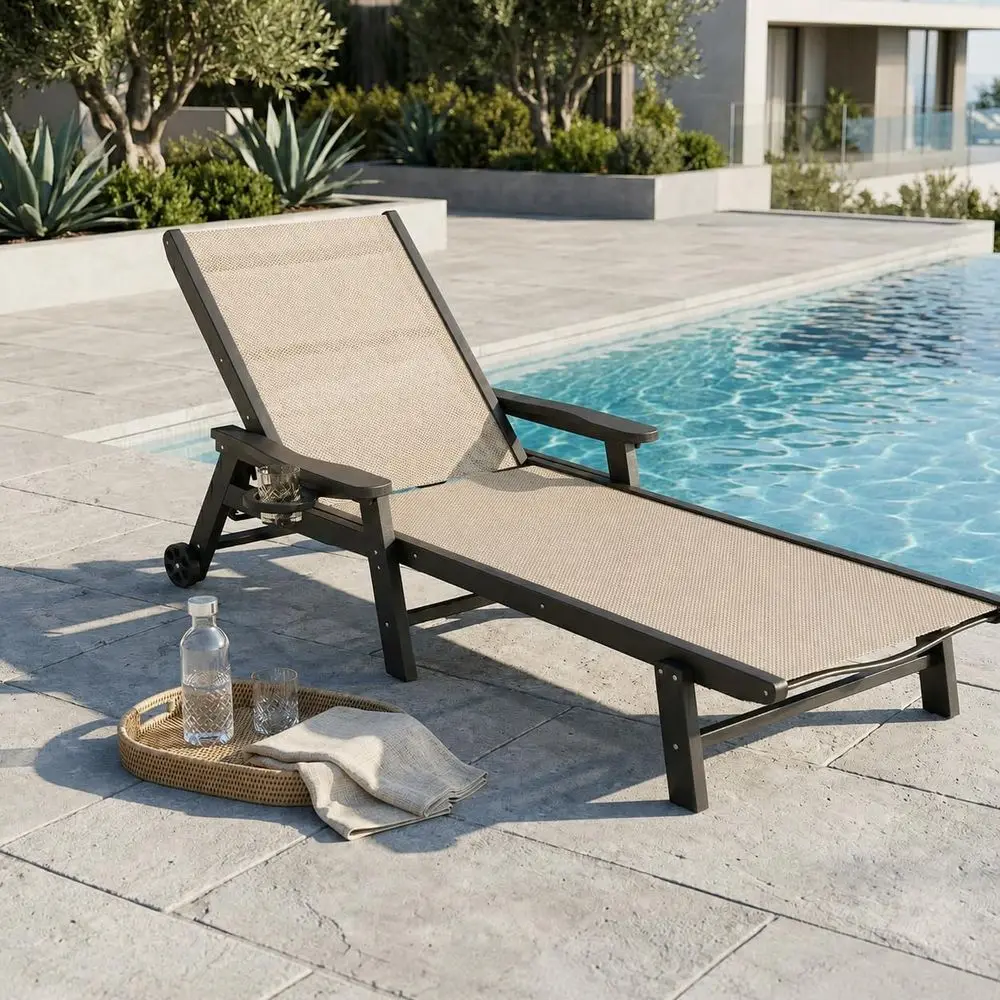 Weather-Resistant Outdoor Pool Chaise Lounge with Wheels and Cup Holder, White, Grey, and Khaki
Weather-Resistant Outdoor Pool Chaise Lounge with Wheels and Cup Holder, White, Grey, and Khaki