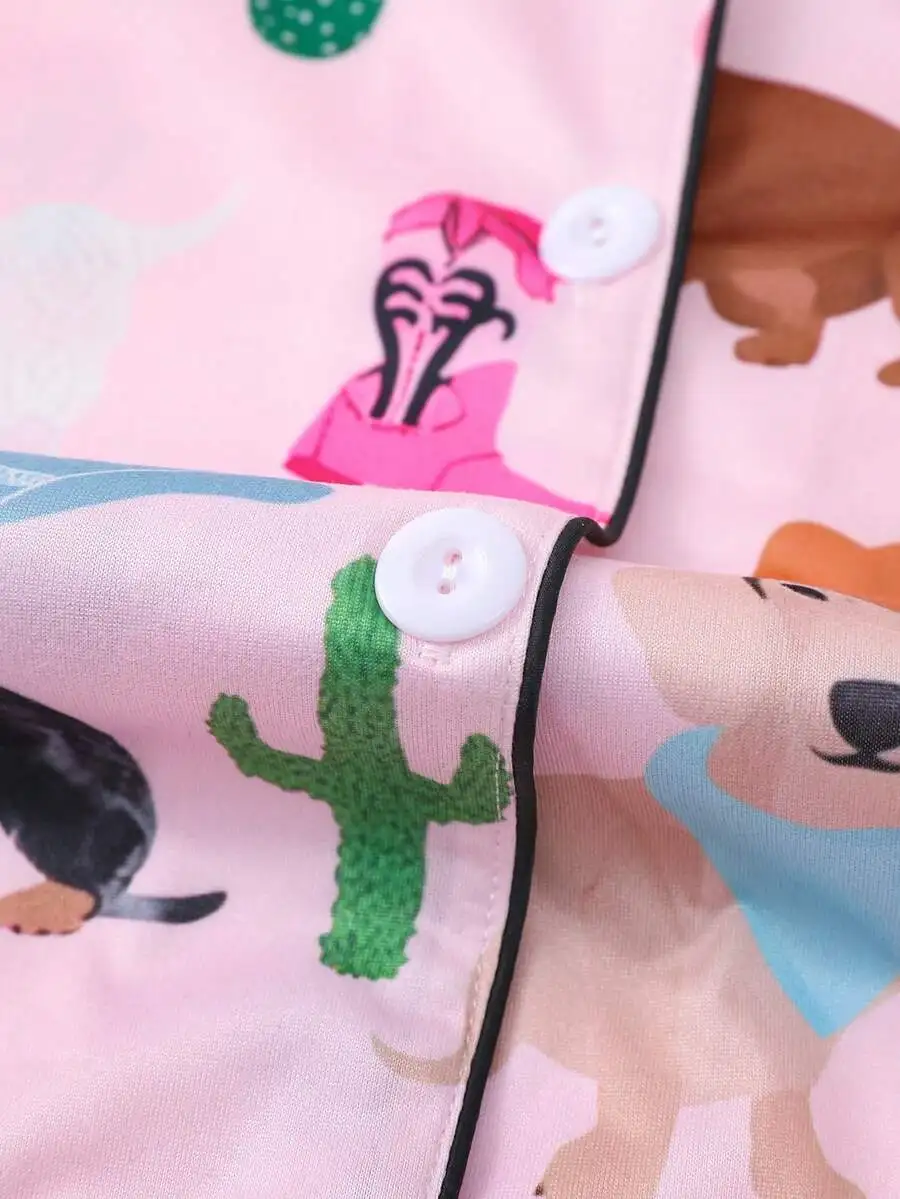Womens Dog Print Pajama Set Short Sleeve Shirt With Collar Button Loose Elastic Shorts
Womens Dog Print Pajama Set Short Sleeve Shirt With Collar Button Loose Elastic Shorts