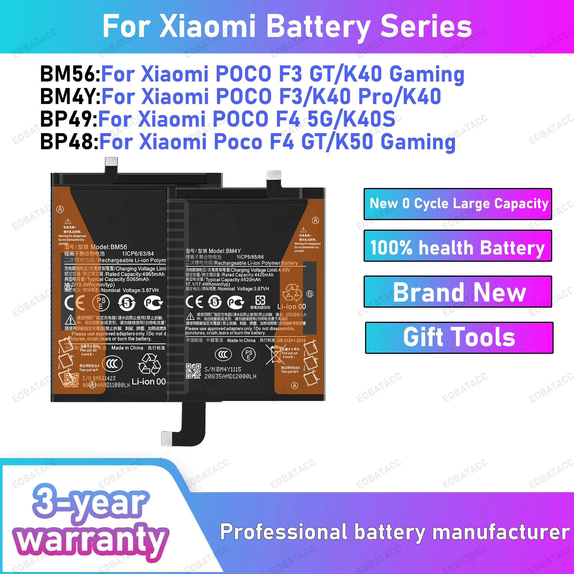 BM56 BM4Y BP48 BP49 2025 лет, 100% новый аккумулятор для Xiaomi K40 Gaming/K50 Gaming/K40/K40S/K40 Pro, аккумулятор для телефона + бесплатные инструменты
BM56 BM4Y BP48 BP49 2025 лет, 100% новый аккумулятор для Xiaomi K40 Gaming/K50 Gaming/K40/K40S/K40 Pro, аккумулятор для телефона + бесплатные инструменты