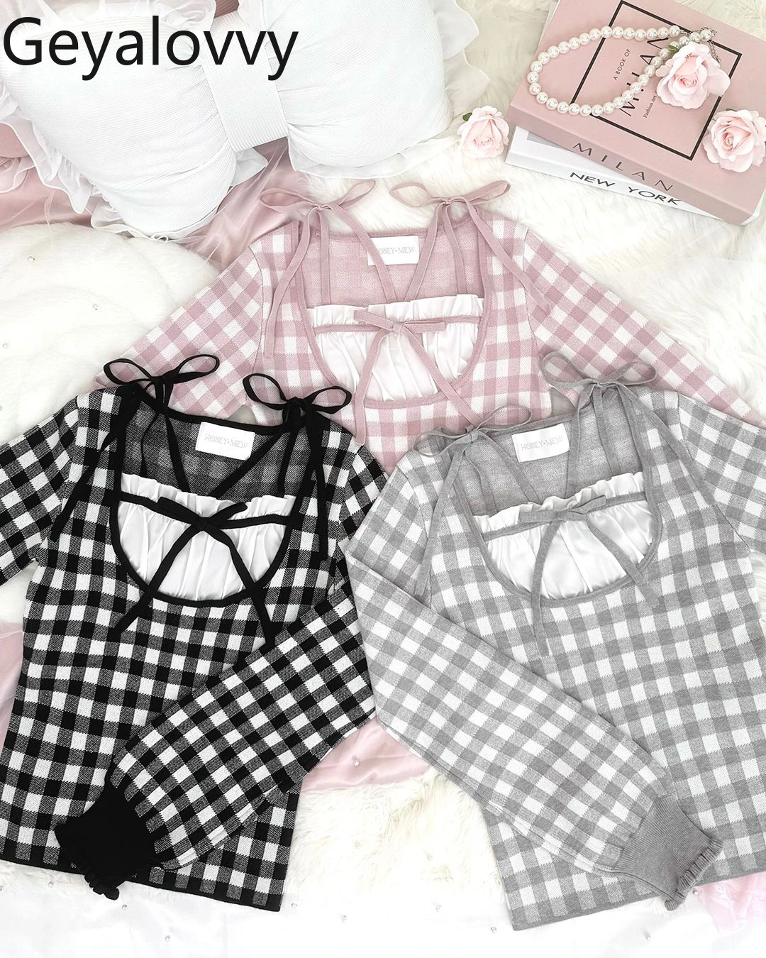 Fake Two-Piece Plaid Top Square Neck Puff Long Sleeve Slimming Knitwear Autumn Winter Women Sweet Color Block Versatile Pullover
Fake Two-Piece Plaid Top Square Neck Puff Long Sleeve Slimming Knitwear Autumn Winter Women Sweet Color Block Versatile Pullover