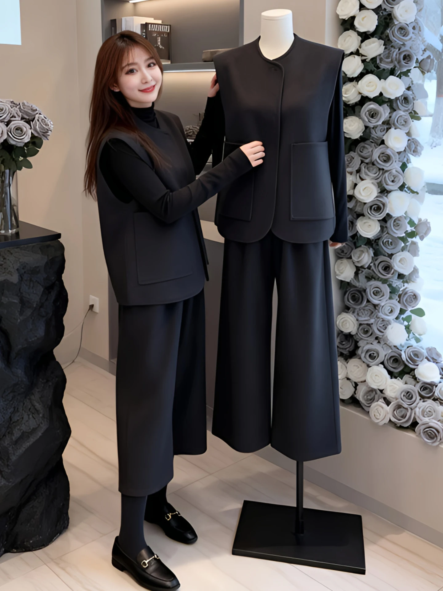 Retro Casual Woolen Vest Set Winter New Style Sleeveless Wide Leg Seven-Quarter Pants Base Shirt Three-Piece Set for Women
Retro Casual Woolen Vest Set Winter New Style Sleeveless Wide Leg Seven-Quarter Pants Base Shirt Three-Piece Set for Women