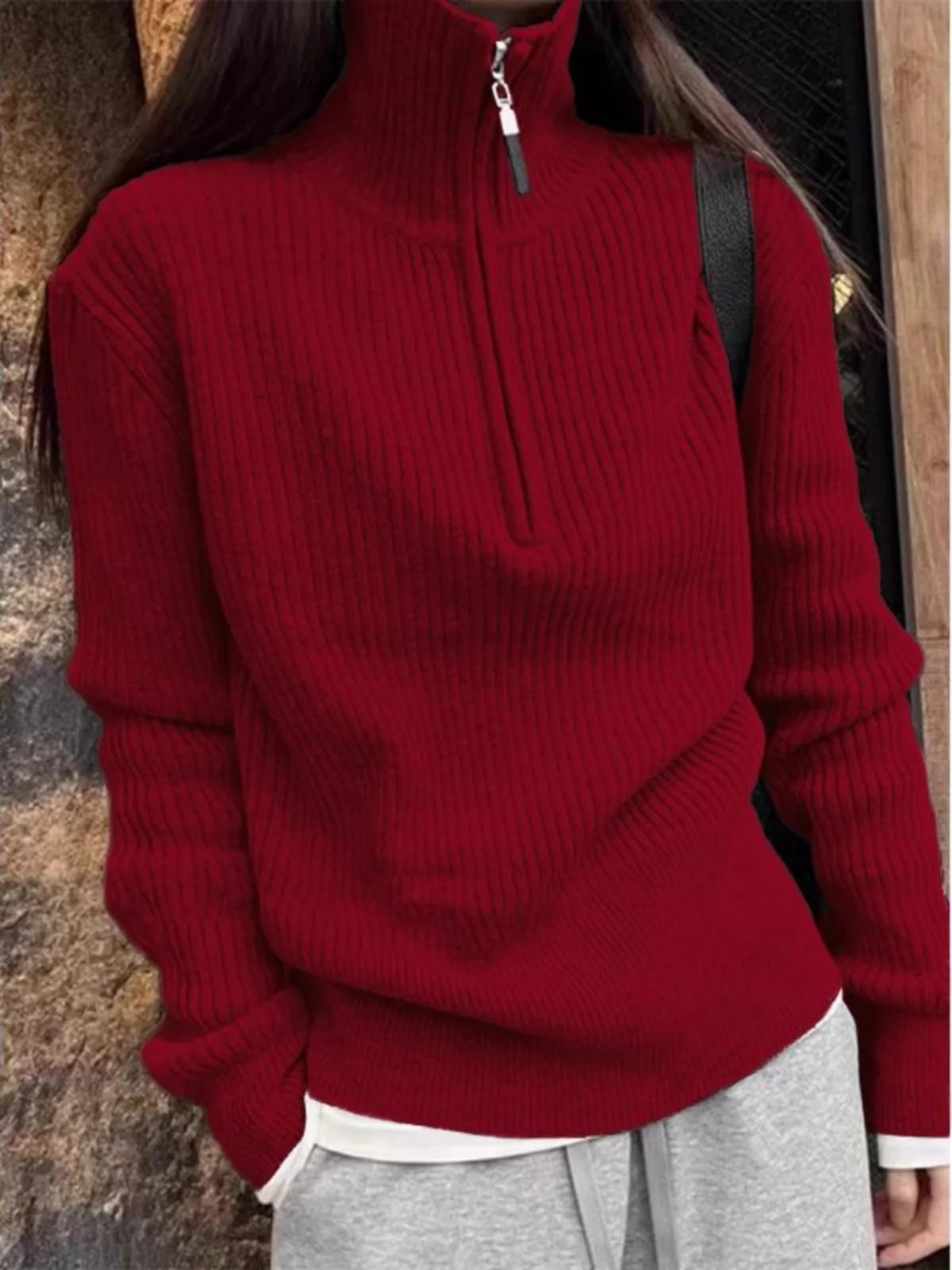 Ladies' Thickened High Collar Sweater Red Half Zipper Base Shirt Inner Wear Autumn Winter Warm Knitted Top Stylish Commute Style
Ladies' Thickened High Collar Sweater Red Half Zipper Base Shirt Inner Wear Autumn Winter Warm Knitted Top Stylish Commute Style