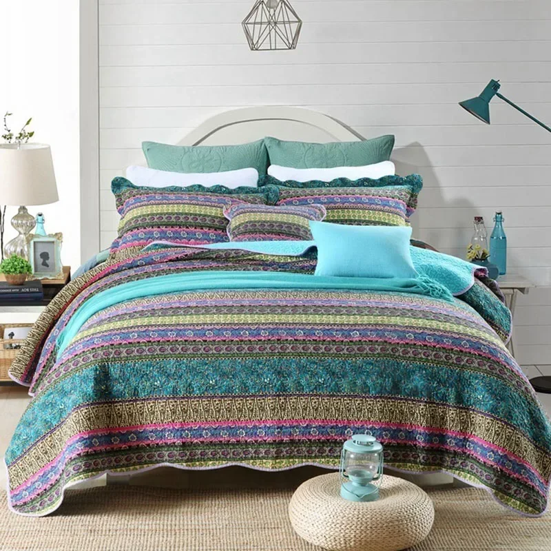 Cotton Printed Bedspread Quilt Set 3PCS Bohemia Stripe Bedspread on the Bed with Shams Queen Size Summer Coverlet
Cotton Printed Bedspread Quilt Set 3PCS Bohemia Stripe Bedspread on the Bed with Shams Queen Size Summer Coverlet